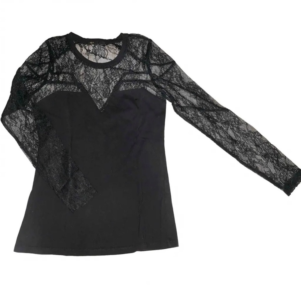 Maje Black Lace Long Sleeve Top